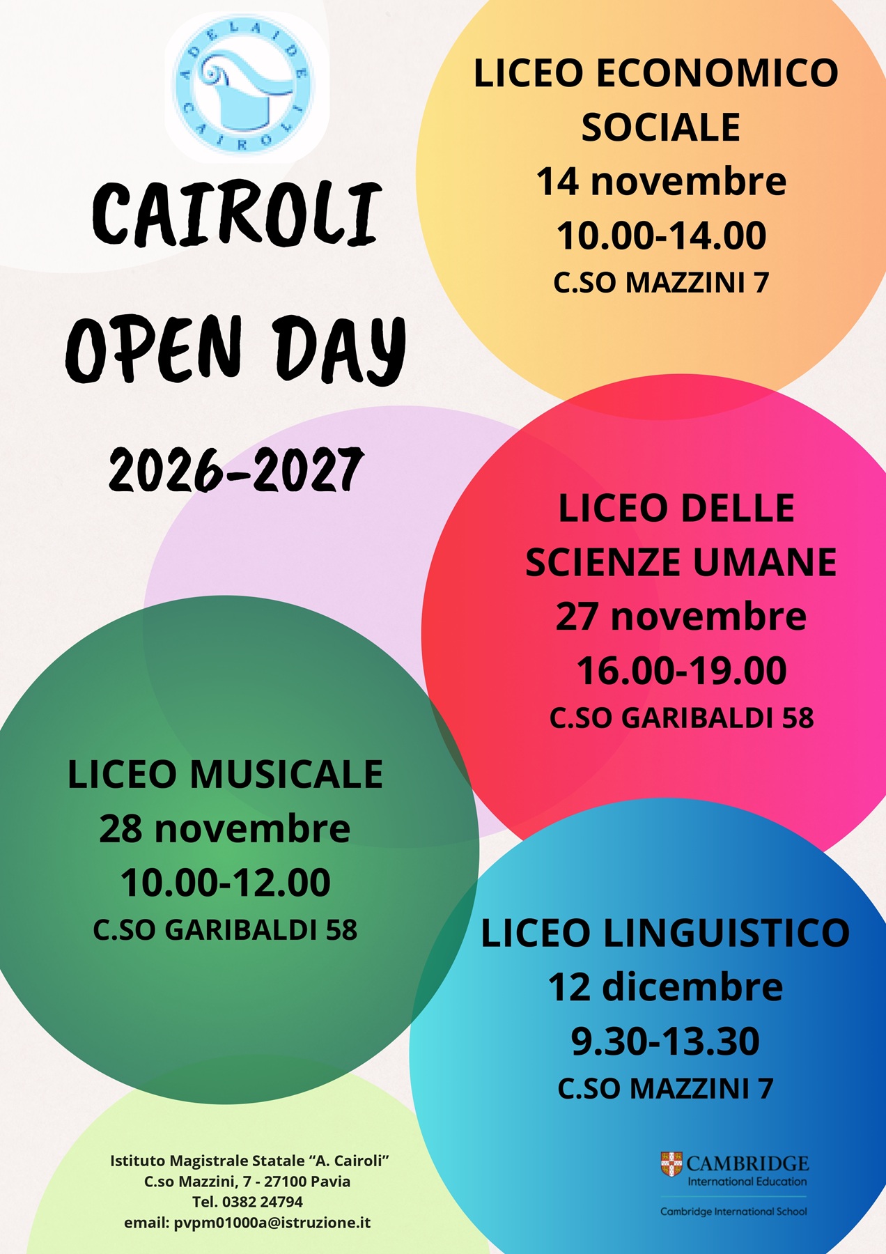 CAIROLI - OPEN DAY  2026/2027